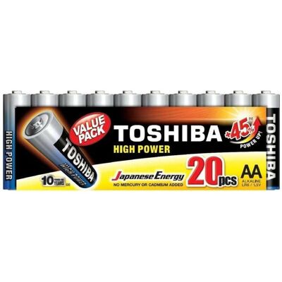 Toshiba - Pack de 20 Piles Alcalines AA Haute Puissance - Piles - Publicité Toshiba - Pack de 20 Piles Alcalines AA Haute Puissance - Piles - Publicité