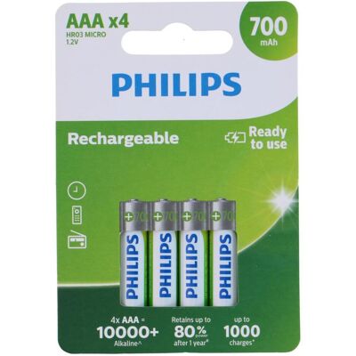 Philips Rechargeable (4 pcs, AAA, 700 mAh), Batteries + piles - Publicité Philips Rechargeable (4 pcs, AAA, 700 mAh), Batteries + piles - Publicité