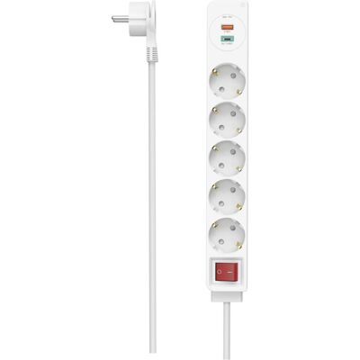 Hama Multiprise, Prises multiples, 5x, USB-C/A 18W, PD/QC™, interrupteur, plat, 1,4 m, W (5x, CEE 7/3, 1.40 m) - Publicité Hama Multiprise, Prises multiples, 5x, USB-C/A 18W, PD/QC™, interrupteur, plat, 1,4 m, W (5x, CEE 7/3, 1.40 m) - Publicité