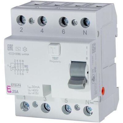 Eti 25A 4P Disjoncteur Différentiel - 30mA, Type AC, 6kA - Publicité Eti 25A 4P Disjoncteur Différentiel - 30mA, Type AC, 6kA - Publicité