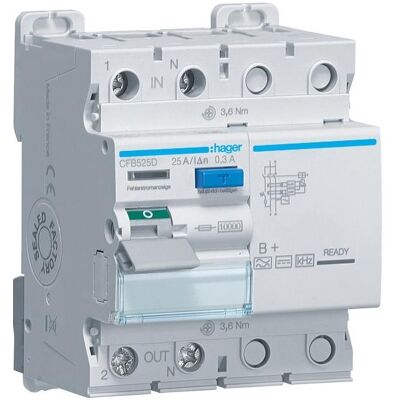 Hager, Disjoncteur, CFB525D Interrupteur différentiel 2p 10kA25A300mATypB+ - Publicité Hager, Disjoncteur, CFB525D Interrupteur différentiel 2p 10kA25A300mATypB+ - Publicité