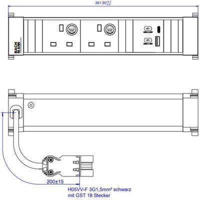 Bachmann, Multiprise, Power Frame M 2xUK916.5171xUSB A&C 22W Charger 0.2m GST18 (2x, BS 1363, CEE 7/3) - Publicité Bachmann, Multiprise, Power Frame M 2xUK916.5171xUSB A&C 22W Charger 0.2m GST18 (2x, BS 1363, CEE 7/3) - Publicité