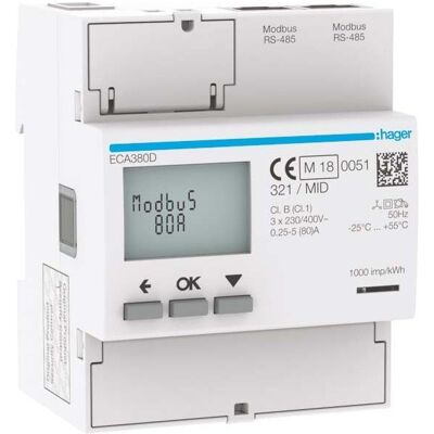 Hager - ECA380D - Mesure directe triphasée 80A - Compteur d'énergie - Publicité Hager - ECA380D - Mesure directe triphasée 80A - Compteur d'énergie - Publicité