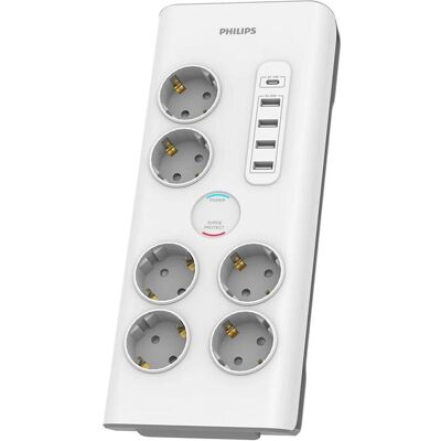 Multiprise Philips SPN7060WA/58 - 6 prises, câble 2m, USB-C 15W, 4 USB-A 20W - Survolteur - Publicité Multiprise Philips SPN7060WA/58 - 6 prises, câble 2m, USB-C 15W, 4 USB-A 20W - Survolteur - Publicité