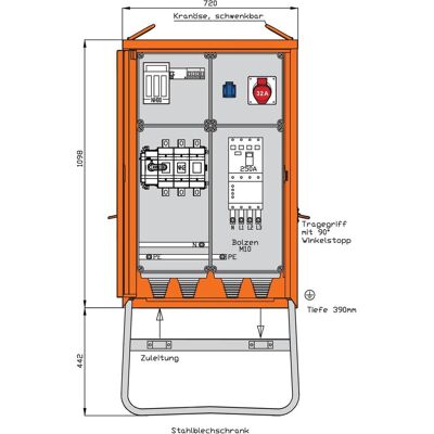 Walther Werke, Distributeur de chantier, WAL WV0642R1 Armoire de distribution 173kVA (1x, CEE 7/3) - Publicité Walther Werke, Distributeur de chantier, WAL WV0642R1 Armoire de distribution 173kVA (1x, CEE 7/3) - Publicité