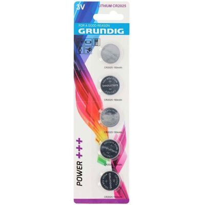 Grundig Pile bouton au lithium CR2025 3V blister de 5 pièces (5 pcs, CR2025), Batteries + piles - Publicité Grundig Pile bouton au lithium CR2025 3V blister de 5 pièces (5 pcs, CR2025), Batteries + piles - Publicité