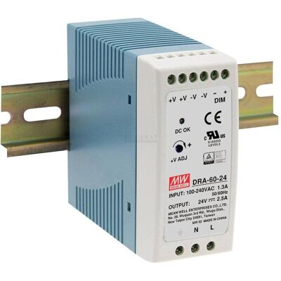 MeanWell, Distributeur de courant mobile, MEAN WELL DRA-60-24, 60 W, 90 - 264 V, Weiss, ITE EN/UL/IEC 60950, 40 mm, 100 mm - Publicité MeanWell, Distributeur de courant mobile, MEAN WELL DRA-60-24, 60 W, 90 - 264 V, Weiss, ITE EN/UL/IEC 60950, 40 mm, 100 mm - Publicité