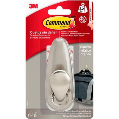 3M Crochet adhésif + clou adhésif, Command metal hook, large, polished nickel, 1 unit + 2 strips, max 2.2 kg - Publicité 3M Crochet adhésif + clou adhésif, Command metal hook, large, polished nickel, 1 unit + 2 strips, max 2.2 kg - Publicité