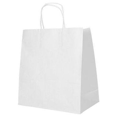 Papstar, Emballage cadeau, Sac en papier, 270 x 320 x 170 mm, blanc en papier kraft, 70 g/qm, capacité de charge : 5 kg, avec (25x) - Publicité Papstar, Emballage cadeau, Sac en papier, 270 x 320 x 170 mm, blanc en papier kraft, 70 g/qm, capacité de charge : 5 kg, avec (25x) - Publicité