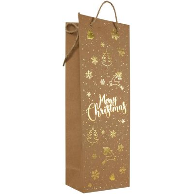 Idena, Emballage cadeau, Sac à bouteilles Noël Merry Christmas marron 12x9x36cm - Publicité Idena, Emballage cadeau, Sac à bouteilles Noël Merry Christmas marron 12x9x36cm - Publicité