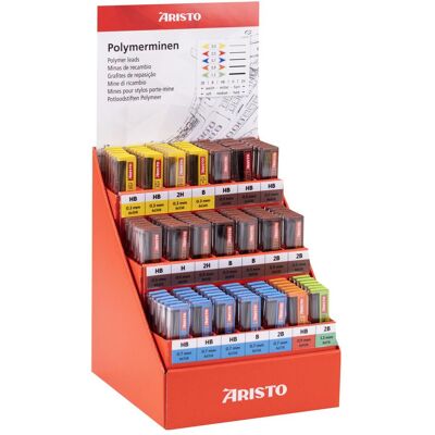 Aristo, Mines de crayon, Présentoir mines Polymer, 0.3/0.5/0.7/0.9/1,3 mm, 126 boîtes (126 pcs, 0.30 mm) - Publicité Aristo, Mines de crayon, Présentoir mines Polymer, 0.3/0.5/0.7/0.9/1,3 mm, 126 boîtes (126 pcs, 0.30 mm) - Publicité