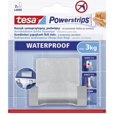 tesa, Crochet adhésif + clou adhésif, Powerstrips Waterpr.Duo Hook Metal - Publicité tesa, Crochet adhésif + clou adhésif, Powerstrips Waterpr.Duo Hook Metal - Publicité