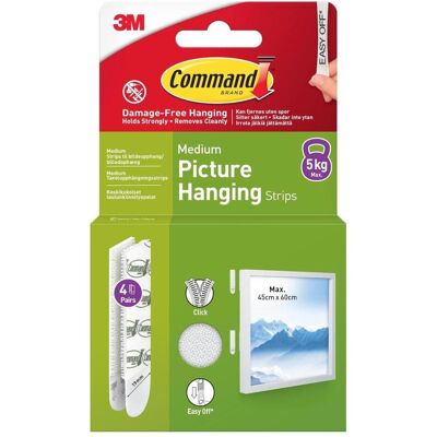 3M Crochet adhésif + clou adhésif, Command Strips White Medium 4 Sets 17204WHI-4 - Publicité 3M Crochet adhésif + clou adhésif, Command Strips White Medium 4 Sets 17204WHI-4 - Publicité