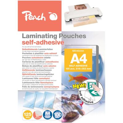 Peach, Films de plastification, Films de plastification A4 (303x216mm), 125mic autocollants (A4, 100 pcs, 125 µm) - Publicité Peach, Films de plastification, Films de plastification A4 (303x216mm), 125mic autocollants (A4, 100 pcs, 125 µm) - Publicité