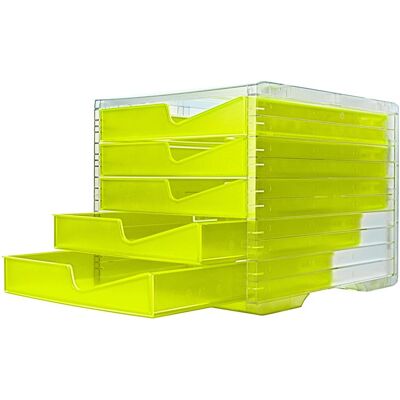 Boîte de rangement Neon Jaune styro - Organiseur à 5 tiroirs - Publicité Boîte de rangement Neon Jaune styro - Organiseur à 5 tiroirs - Publicité