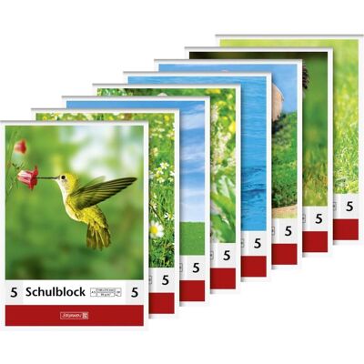 Brunnen, Cahier + bloc-notes, Bloc scolaire A5 80g/qm 50 feuilles linéature 5 50 feuilles motifs assortis (A5) - Publicité Brunnen, Cahier + bloc-notes, Bloc scolaire A5 80g/qm 50 feuilles linéature 5 50 feuilles motifs assortis (A5) - Publicité