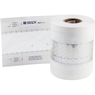 Brady, Étiquettes, Pochoir PaintStripe - ligne continue, polypropylène, transparent/blanc, 101.60 mm x 152. Publicité Brady, Étiquettes, Pochoir PaintStripe - ligne continue, polypropylène, transparent/blanc, 101.60 mm x 152. Publicité