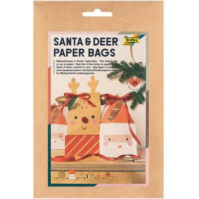 Folia, Emballage cadeau, Santa & Deer Paper Bags, 29 Teile (29x) - Publicité Folia, Emballage cadeau, Santa & Deer Paper Bags, 29 Teile (29x) - Publicité