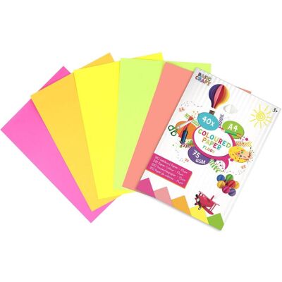 Papier coloré fluorescent A4 OEM - 75 g/m², 40 feuilles - Publicité Papier coloré fluorescent A4 OEM - 75 g/m², 40 feuilles - Publicité
