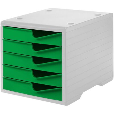 Boîte de rangement pour documents styro avec 5 tiroirs - Gris/Gecko - Publicité Boîte de rangement pour documents styro avec 5 tiroirs - Gris/Gecko - Publicité