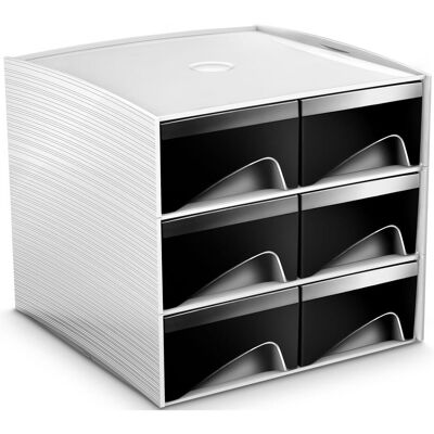 Cep, Archivage + classement, Mini-boîte à tiroirs MyCube, 6 tiroirs, blanc / noir - Publicité Cep, Archivage + classement, Mini-boîte à tiroirs MyCube, 6 tiroirs, blanc / noir - Publicité