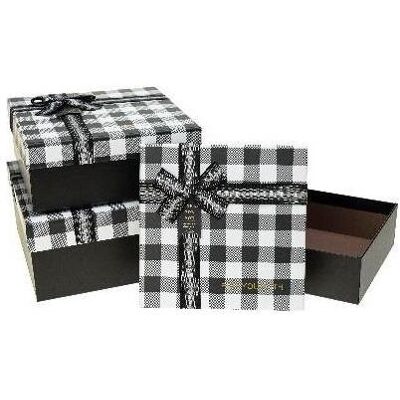 Teka, Emballage cadeau, Geschenkbox mit Schleife, 3 Stück, ROSETTE kariert (3x) - Publicité Teka, Emballage cadeau, Geschenkbox mit Schleife, 3 Stück, ROSETTE kariert (3x) - Publicité