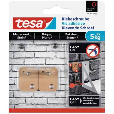 tesa, Crochet adhésif + clou adhésif, Vis à coller pour maçonnerie et pierre, carrée, capacité de rétention de 5 kg - Publicité tesa, Crochet adhésif + clou adhésif, Vis à coller pour maçonnerie et pierre, carrée, capacité de rétention de 5 kg - Publicité
