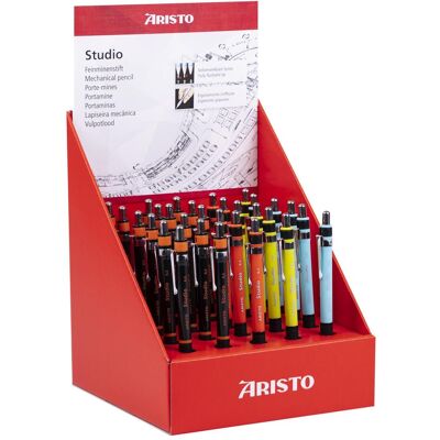 Aristo, Mines de crayon, Présentoir 30 porte-mines Studio, 5x AR85700/01/02, 15x 04 (30 pcs) - Publicité Aristo, Mines de crayon, Présentoir 30 porte-mines Studio, 5x AR85700/01/02, 15x 04 (30 pcs) - Publicité