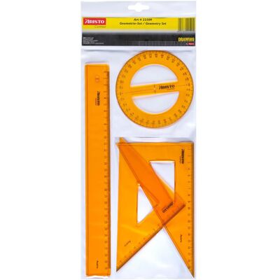 Aristo, Règle, Kit de géométrie Geocontrast 4 pièces transparent jaune (30 cm, Matières plastiques) - Publicité Aristo, Règle, Kit de géométrie Geocontrast 4 pièces transparent jaune (30 cm, Matières plastiques) - Publicité