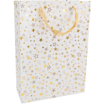 Idena, Emballage cadeau, Sac cadeau étoiles blanc/or/argent 25x34,5x8,5cm Noël - Publicité Idena, Emballage cadeau, Sac cadeau étoiles blanc/or/argent 25x34,5x8,5cm Noël - Publicité