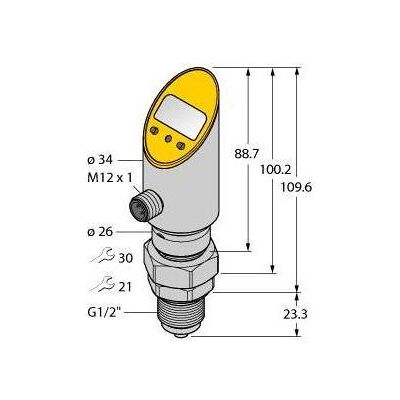 Turck Capteur de pression rotatif avec 2 sorties de commutation à transistor pnp/npn PS001V-508-2UPN8X, Bouton + interrupteur - Publicité Turck Capteur de pression rotatif avec 2 sorties de commutation à transistor pnp/npn PS001V-508-2UPN8X, Bouton + interrupteur - Publicité