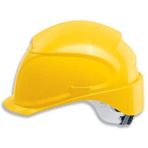 Uvex, Casque + charlotte, Casque de protection airwing B-S-WR 9762131 jaune avec ventilations (52 - 61 cm) - Publicité Uvex, Casque + charlotte, Casque de protection airwing B-S-WR 9762131 jaune avec ventilations (52 - 61 cm) - Publicité