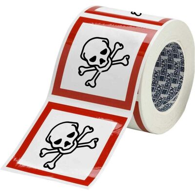Brady, Signalisation de sécurité, PIC 1809-100*100-B7541-RLL, Symboles SGH - Toxique, polyester laminé, rouge & noir sur blanc - Publicité Brady, Signalisation de sécurité, PIC 1809-100*100-B7541-RLL, Symboles SGH - Toxique, polyester laminé, rouge & noir sur blanc - Publicité