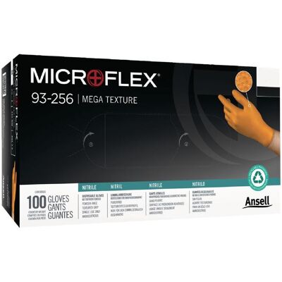 Ansell, Gants de protection, Gants en nitrile à usage unique Microflex Mega Texture 93-256 (M) - Publicité Ansell, Gants de protection, Gants en nitrile à usage unique Microflex Mega Texture 93-256 (M) - Publicité