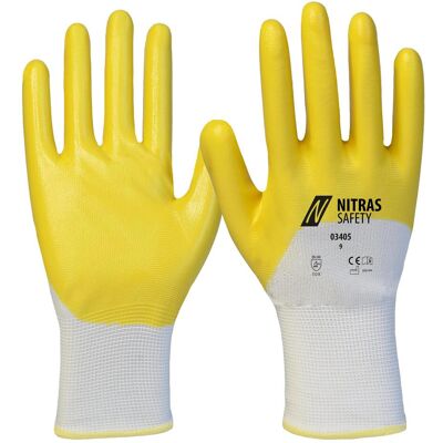 Gants de travail Nitras - Taille 10 - Blanc/Jaune - EN 388 - Publicité Gants de travail Nitras - Taille 10 - Blanc/Jaune - EN 388 - Publicité
