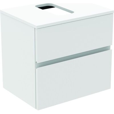 Ideal Standard sous-lavabo, Meuble sous-vasque Finesse, 2 tiroirs, avec tablette de toilette, 602 x 440 x 558 mm, découpe - Publicité Ideal Standard sous-lavabo, Meuble sous-vasque Finesse, 2 tiroirs, avec tablette de toilette, 602 x 440 x 558 mm, découpe - Publicité