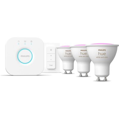 Philips Hue, Ampoule, Kit de démarrage White & Color Ambiance (GU10, 400 lm, 3x) - Publicité Philips Hue, Ampoule, Kit de démarrage White & Color Ambiance (GU10, 400 lm, 3x) - Publicité