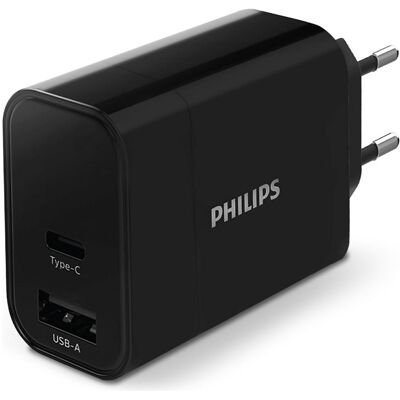 Philips Charger mur 230V DLP2621/04 (30 W, 2 ports), Chargeur USB, Noir - Publicité Philips Charger mur 230V DLP2621/04 (30 W, 2 ports), Chargeur USB, Noir - Publicité