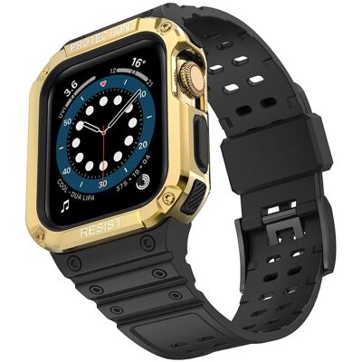 Hurtel Protect Strap Band with Case for Apple Watch 7 / SE (45/44 / 42mm) Case Armored Watch Cover Black (Matières plastiques, TPU), Sangles de montre, Or, Noir - Publicité Hurtel Protect Strap Band with Case for Apple Watch 7 / SE (45/44 / 42mm) Case Armored Watch Cover Black (Matières plastiques, TPU), Sangles de montre, Or, Noir - Publicité