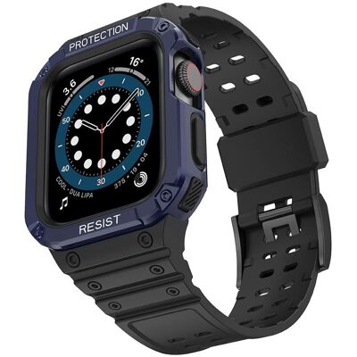 Hurtel Protect Strap Band with Case for Apple Watch 7 / SE (41/40 / 38mm) Case Armored Watch Cover Bla (Matières plastiques, TPU), Sangles de montre, Noir, Bleu - Publicité Hurtel Protect Strap Band with Case for Apple Watch 7 / SE (41/40 / 38mm) Case Armored Watch Cover Bla (Matières plastiques, TPU), Sangles de montre, Noir, Bleu - Publicité