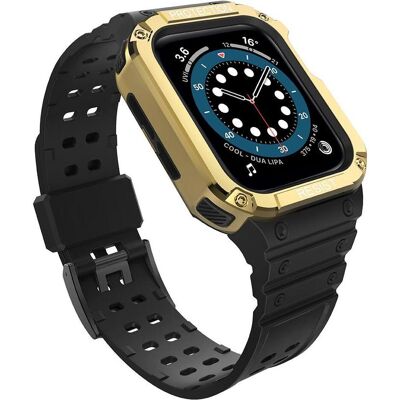 Hurtel Protect Strap Band with Case for Apple Watch 7 / SE (45/44 / 42mm) Case Armored Watch Cover Black (Matières plastiques, TPU), Sangles de montre, Or, Noir - Publicité Hurtel Protect Strap Band with Case for Apple Watch 7 / SE (45/44 / 42mm) Case Armored Watch Cover Black (Matières plastiques, TPU), Sangles de montre, Or, Noir - Publicité