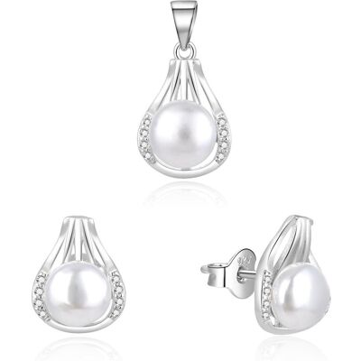 Beneto, Parure, Elegant Silver Jewelry Set with Real Pearls AGSET271PL (Pendant, Earrings), Argent, (Argent) - Publicité Beneto, Parure, Elegant Silver Jewelry Set with Real Pearls AGSET271PL (Pendant, Earrings), Argent, (Argent) - Publicité