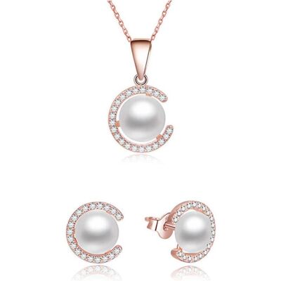 Beneto, Parure, Gold-Plated Silver Jewelry Set with Real Pearls AGSET285P-ROSE (Necklace, Earrings), Or, (Argent) - Publicité Beneto, Parure, Gold-Plated Silver Jewelry Set with Real Pearls AGSET285P-ROSE (Necklace, Earrings), Or, (Argent) - Publicité