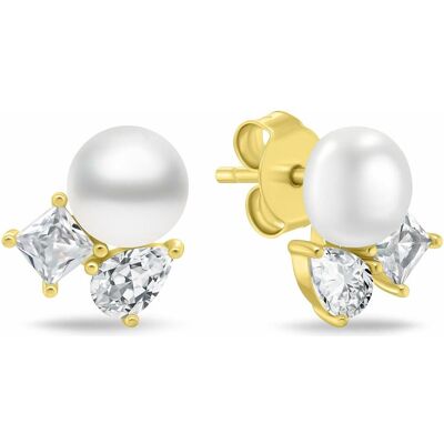 Brilio, Boucles d'oreilles, Silver - Delicate gold-plated earrings with zircons and pearl EA1190Y, (Argent) - Publicité Brilio, Boucles d'oreilles, Silver - Delicate gold-plated earrings with zircons and pearl EA1190Y, (Argent) - Publicité