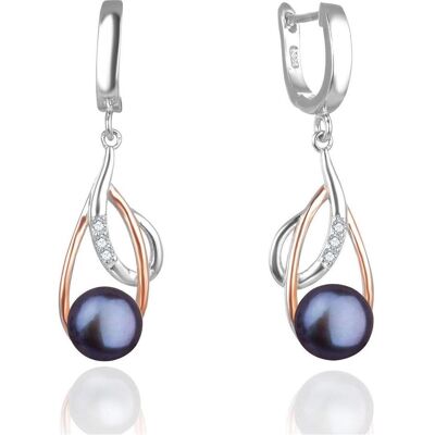 Beneto, Boucles d'oreilles, Boucles d'oreilles de luxe en bicolore avec de vraies perles noires AGUC2676P-DARKUE (L) - Publicité Beneto, Boucles d'oreilles, Boucles d'oreilles de luxe en bicolore avec de vraies perles noires AGUC2676P-DARKUE (L) - Publicité