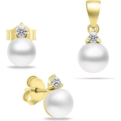 Brilio, Boucles d'oreilles, Set de bijoux élégants en perles plaquées or SET227Y (boucles d'oreilles, pendentif) - Publicité Brilio, Boucles d'oreilles, Set de bijoux élégants en perles plaquées or SET227Y (boucles d'oreilles, pendentif) - Publicité