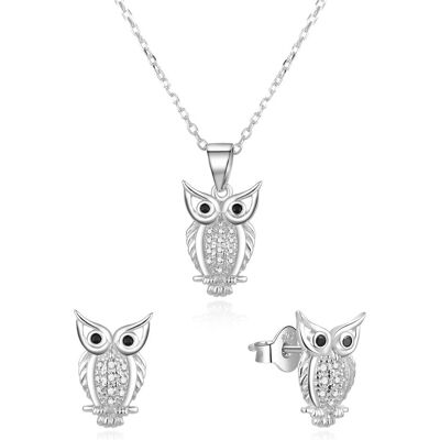 Beneto, Parure, Silver Owl Jewelry Set AGSET61RL (Necklace, Earrings), Argent - Publicité Beneto, Parure, Silver Owl Jewelry Set AGSET61RL (Necklace, Earrings), Argent - Publicité