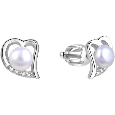 Beneto, Boucles d'oreilles, Boucles d'oreilles coeur en argent avec perle véritable AGUP1412P (L) - Publicité Beneto, Boucles d'oreilles, Boucles d'oreilles coeur en argent avec perle véritable AGUP1412P (L) - Publicité