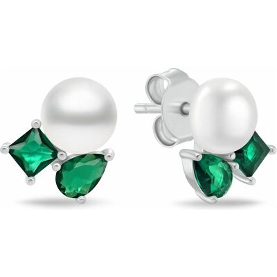 Brilio, Boucles d'oreilles, Silver - Delicate silver earrings with green zircons and pearl EA1190WG, (Argent) - Publicité Brilio, Boucles d'oreilles, Silver - Delicate silver earrings with green zircons and pearl EA1190WG, (Argent) - Publicité