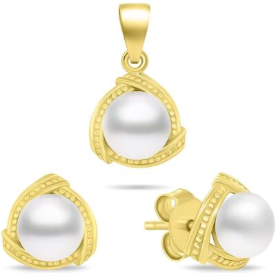 Brilio, Boucles d'oreilles, Silver - Gold Plated Genuine Pearl Jewelry Set SET268Y (Earrings. Pendant) - Publicité Brilio, Boucles d'oreilles, Silver - Gold Plated Genuine Pearl Jewelry Set SET268Y (Earrings. Pendant) - Publicité